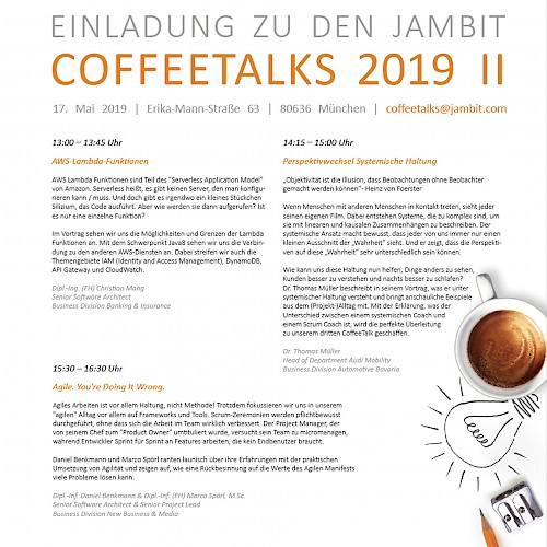 Die jambit CoffeeTalks am 17. Mai 2019